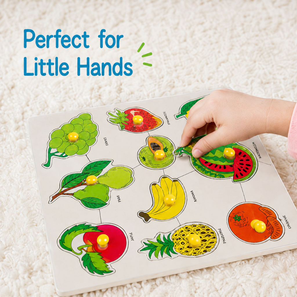 Wooden Fruits Puzzle Board for Kids | Montessori Fruit Recognition & Early Learning Educational Toy