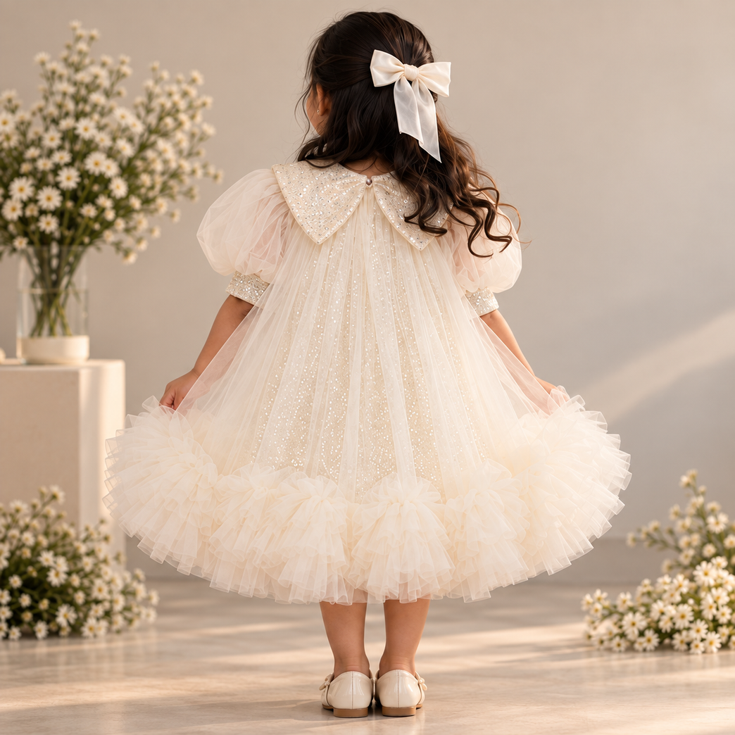Ivory Sequin Party Dress with Peter Pan Collar