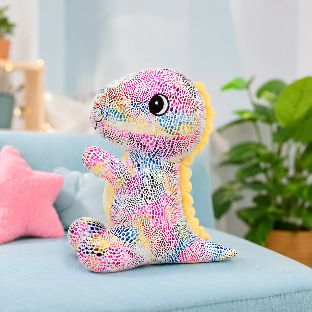 Ninoās Rainbow Dinosaur Plush Toy ā Colorful Soft Stuffed Animal for Kids