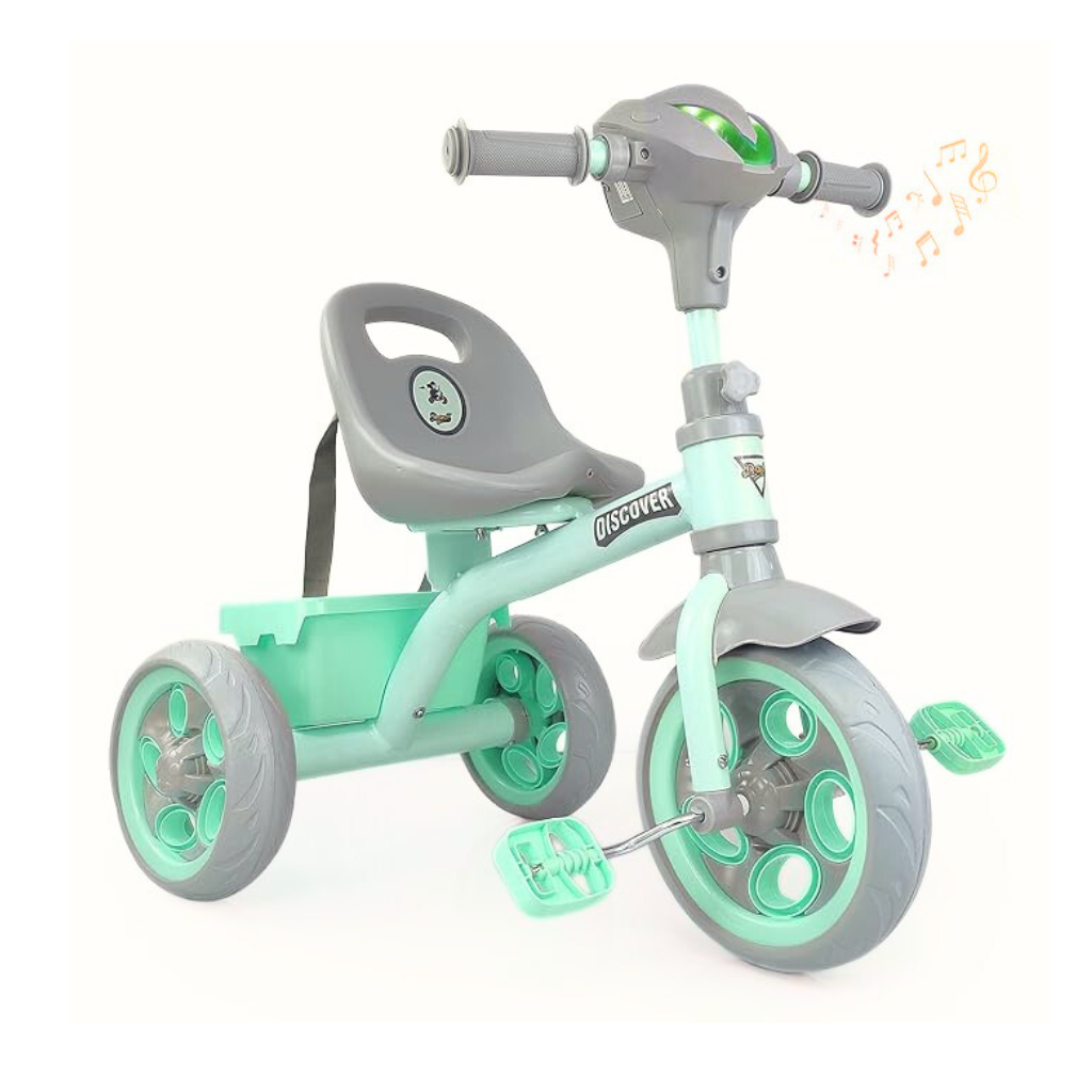 Dash Discover Kids Tricycle with Storage Basket Music Light Safety Belt Adjustable Height