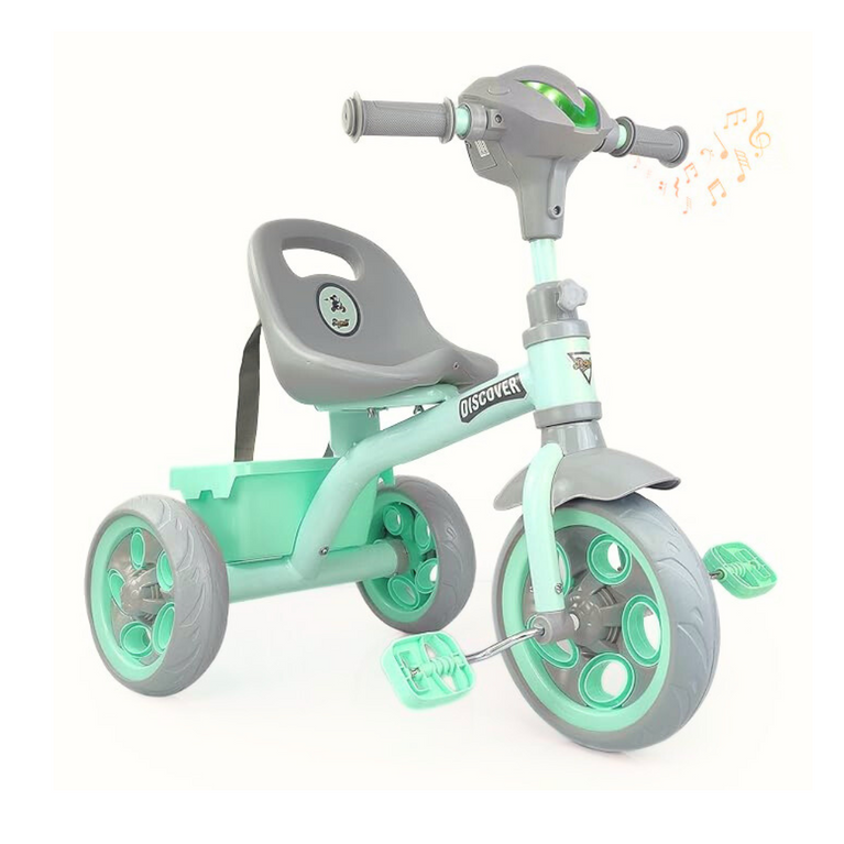 Dash Discover Kids Tricycle with Storage Basket Music Light Safety Belt Adjustable Height