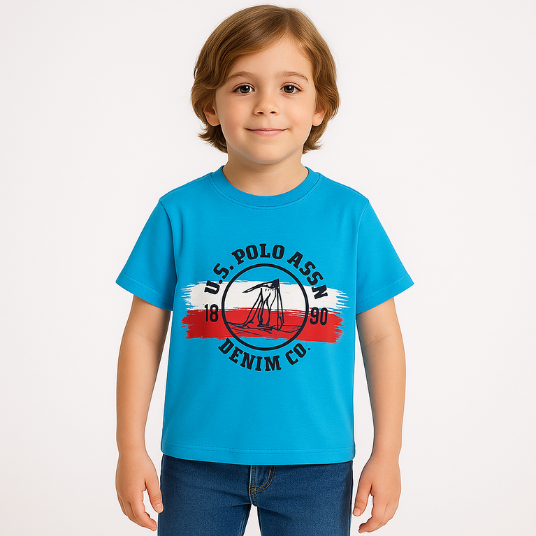 U.S POLO Kids Cotton Knit Half Sleeves Crew Neck T-Shirt with USPA Text Print , 2-11 years