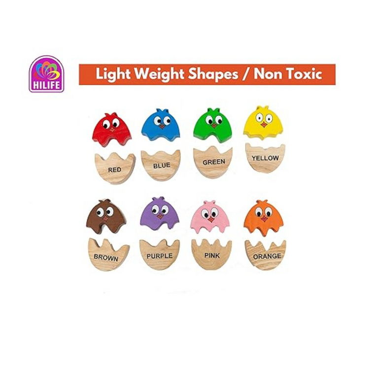 HILIFE - Chick Matching Puzzle | Wooden Colorful Shape Educational Puzzle Board for Toddlers & Kids