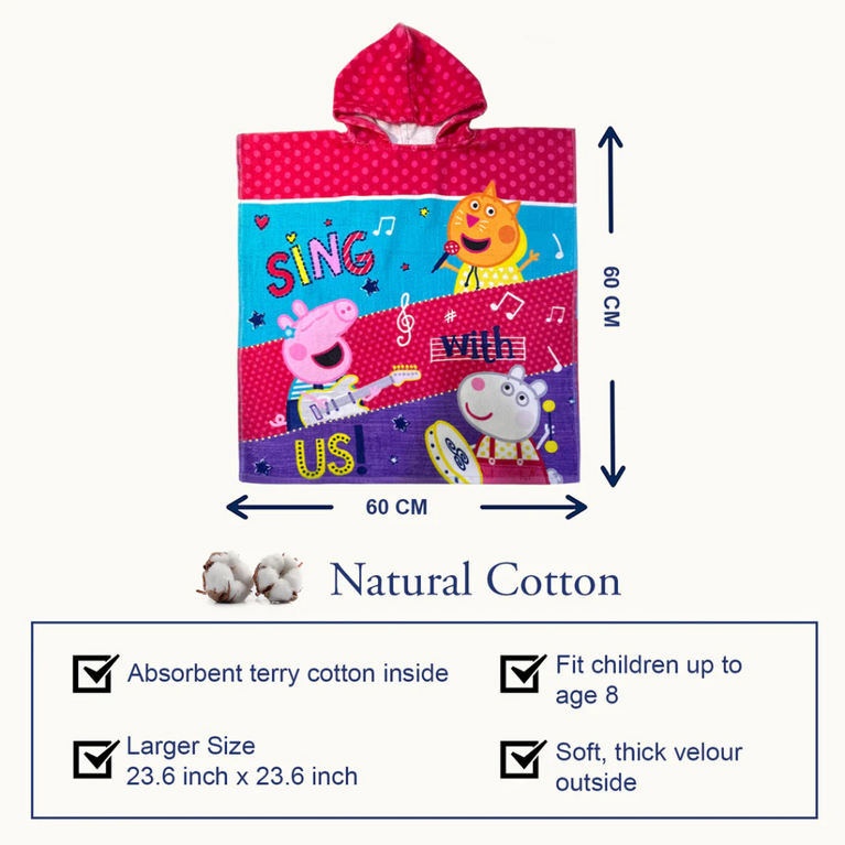 SASSOON Peppa Pig Kids Hooded Poncho in 400 GSM