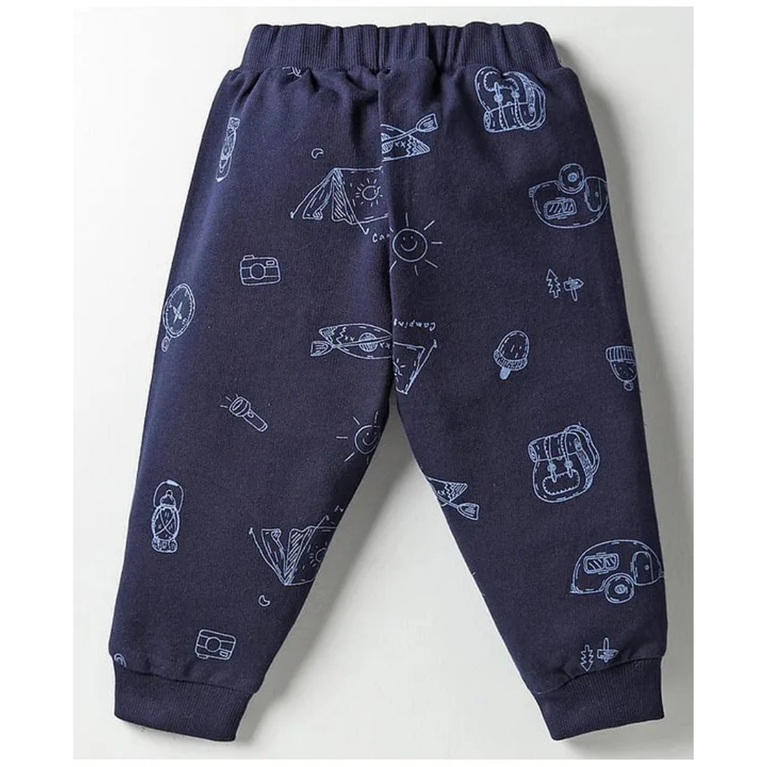 Zero Looper Knit Full Sleeves Co-ords T-Shirt & Lounge Pant Set with Explorer Print