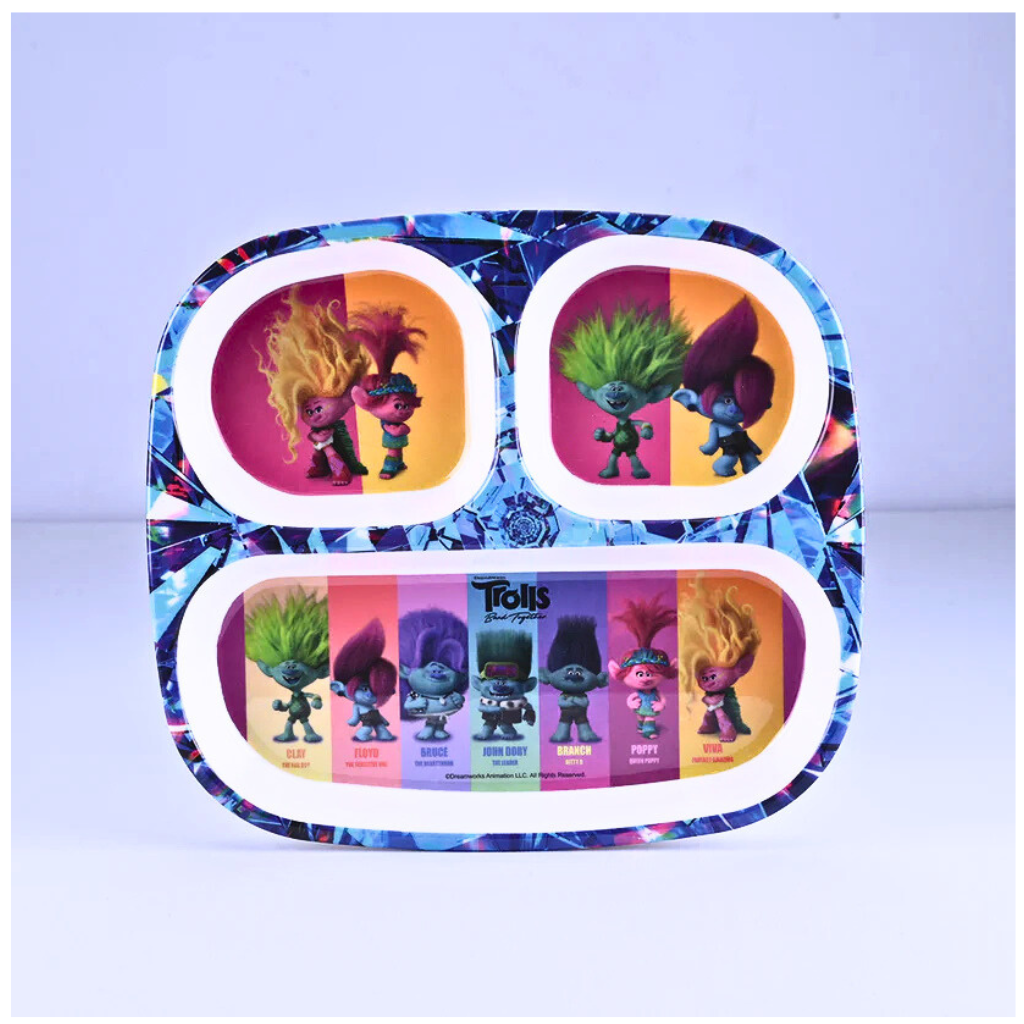 Servewell Trolls Theme 3 Section Plate with Fork & Spoon - Multicolor