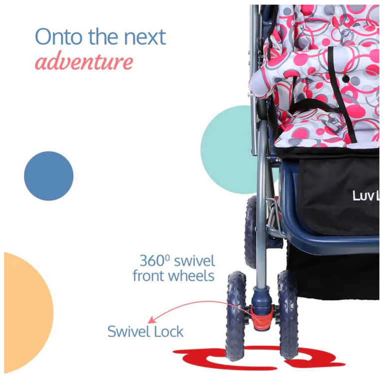 LuvLap- Starshine Baby Stroller / Pram for 0 to 3 Years, New Born / Toddler / Kid,Reversible Handlebar (Light Red)