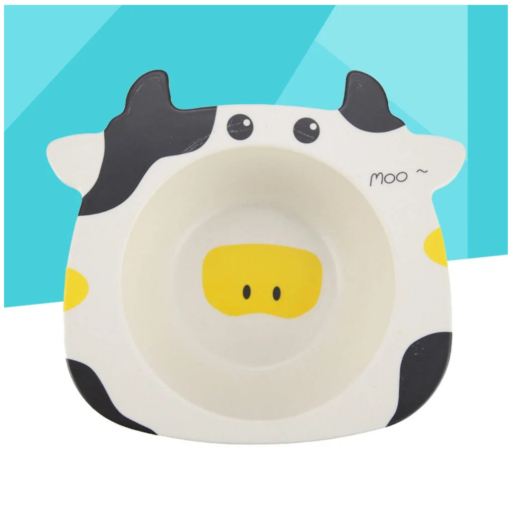 Natural Bamboo Fiber Kids Feeding Bowl Cartoon Animal -Cow