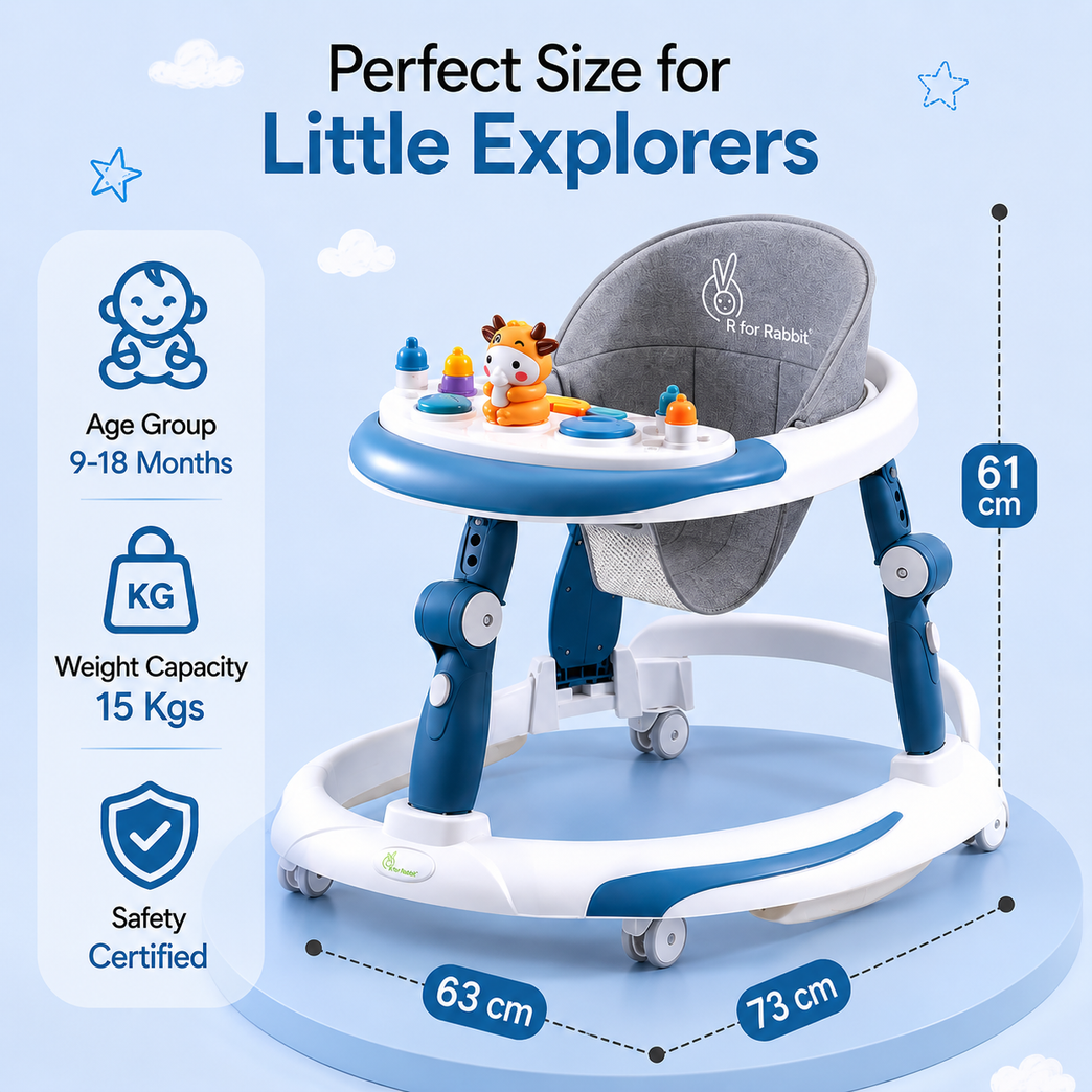 Premium 2-in-1 Baby Walker & Rocker with Music Tray, Adjustable Height & Interactive Play Panel