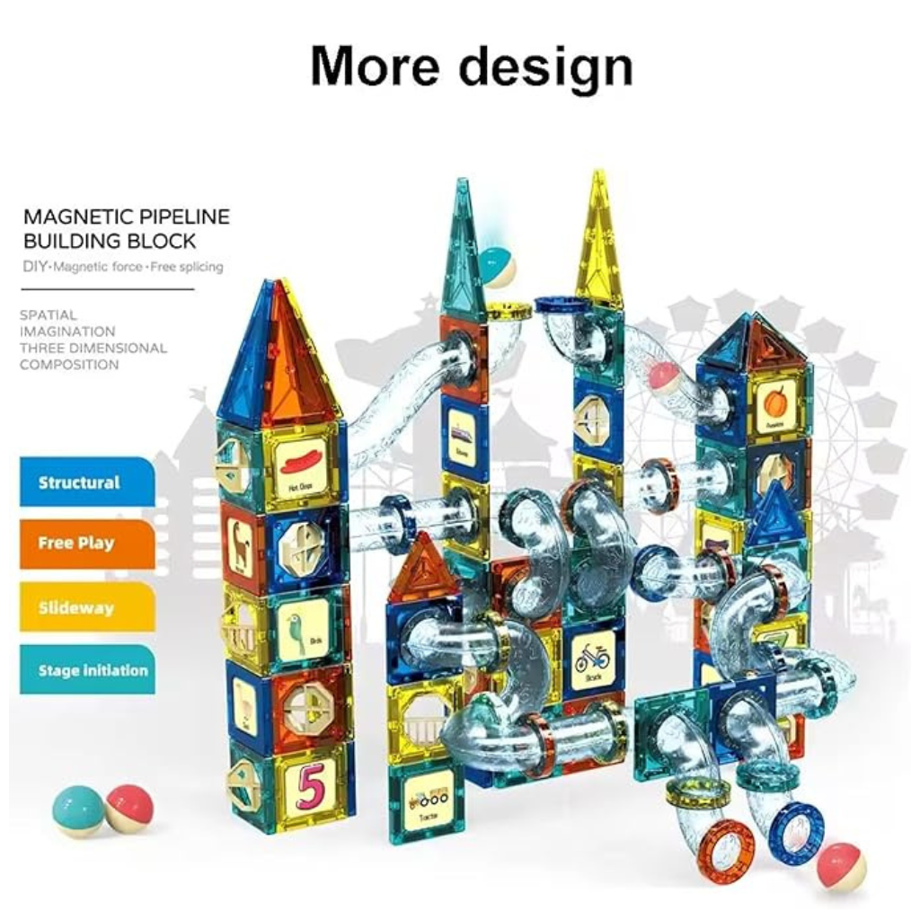 168-Piece 3D Building Blocks Magnetic Tiles ,Unlock Creativity With Master Builders Set-Multicolor