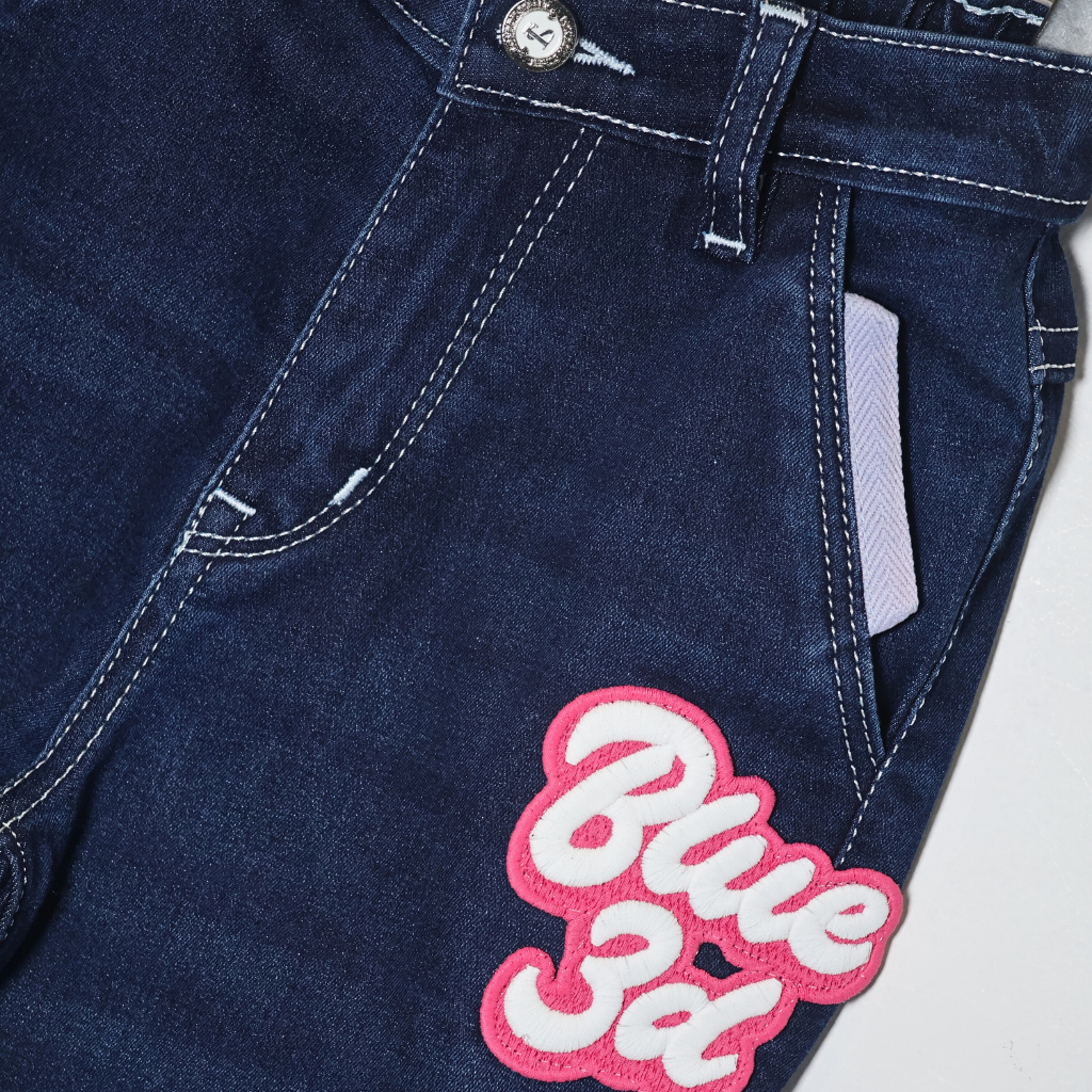 London Street-Girls’ Wide-Leg Denim Trousers with Fun Appliqué & back side Stripes