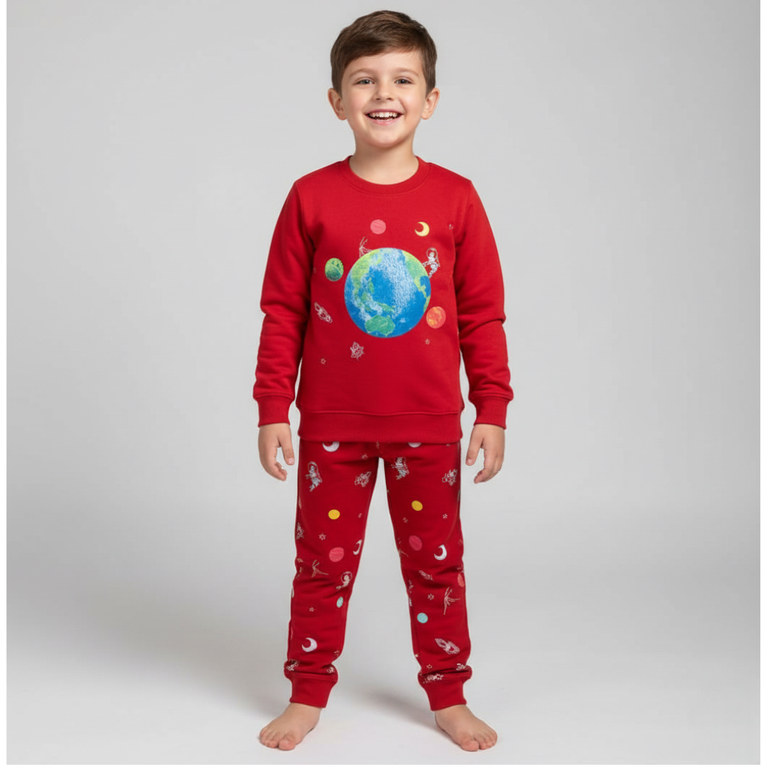 Doreme- Terry Knit Full Sleeves Winter Wear Co-Ord Set With Galaxy Print