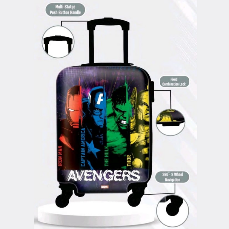 STRIDERS- Avengers Printed Luggage Bag with Spinner Wheels Durable Travel Suitcase Black