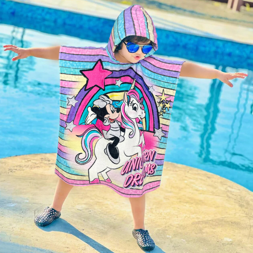 SASSOON Disney Minnie & Unicorn Kids Hooded Poncho in 400 GSM