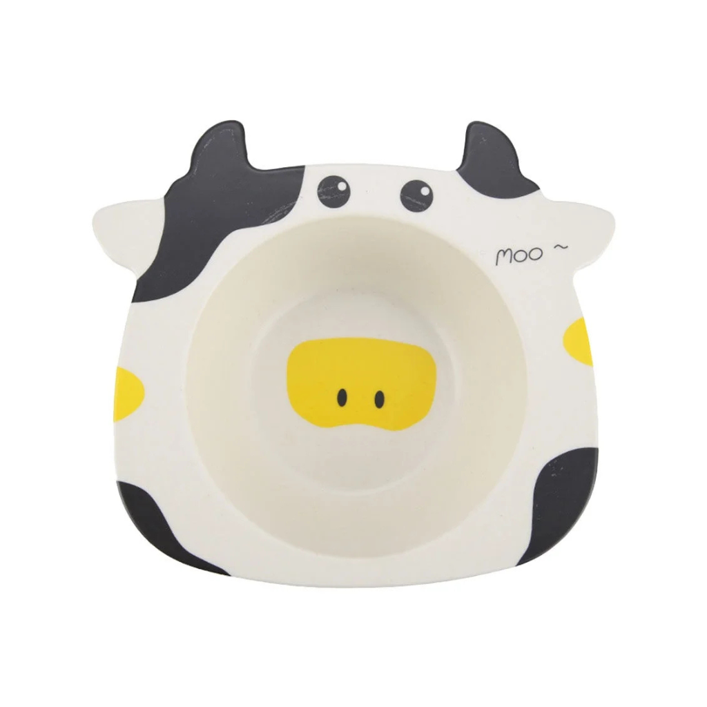Natural Bamboo Fiber Kids Feeding Bowl Cartoon Animal -Cow