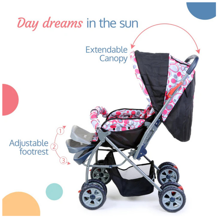 LuvLap- Starshine Baby Stroller / Pram for 0 to 3 Years, New Born / Toddler / Kid,Reversible Handlebar (Light Red)