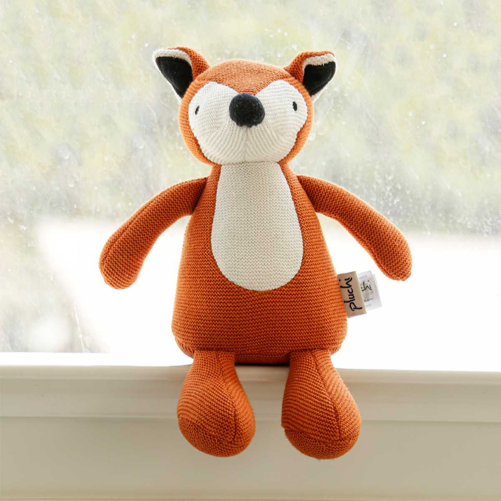 Pluchi Fox Cotton Knitted Stuffed Soft Toy -Bright Orange & Natural
