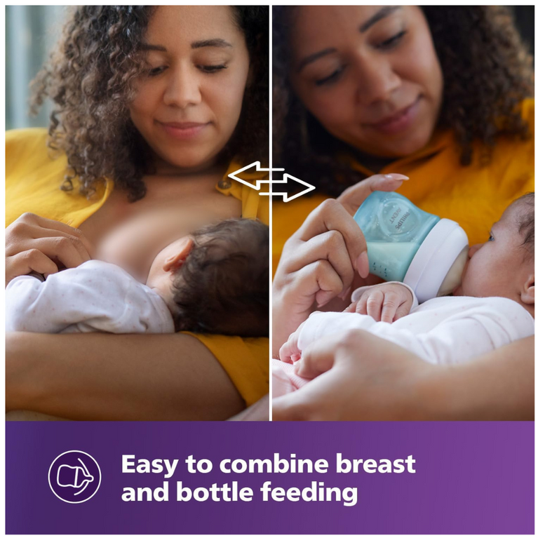 Philips Avent- Blue Natural Baby Feeding Bottle ,Uniquely Designed Nipple releases milk only when baby drinks | Pack of 1 | Blue ,SCY903/21