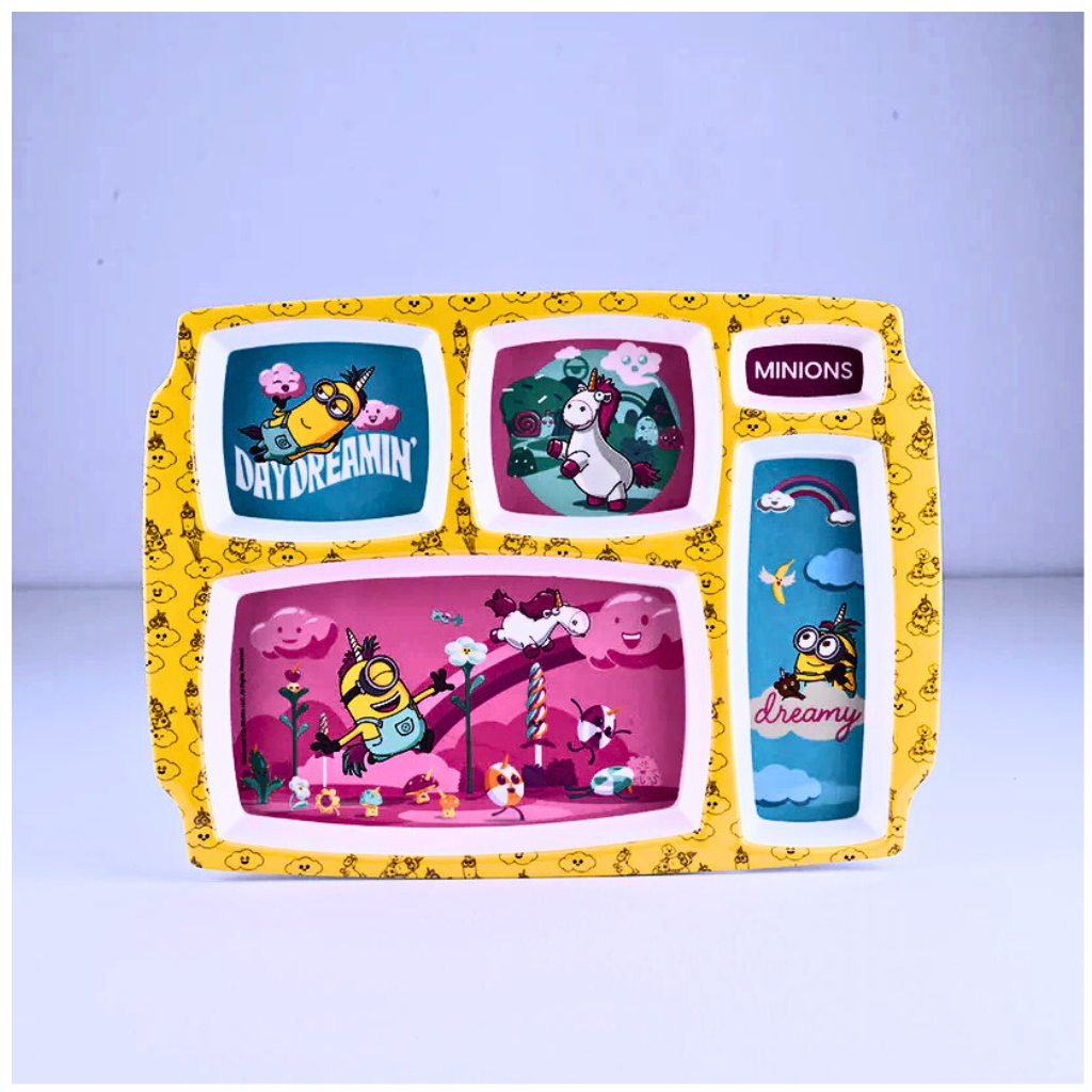 Servewell Minions Theme 5 Section Plate with Fork & Spoon - Multicolor