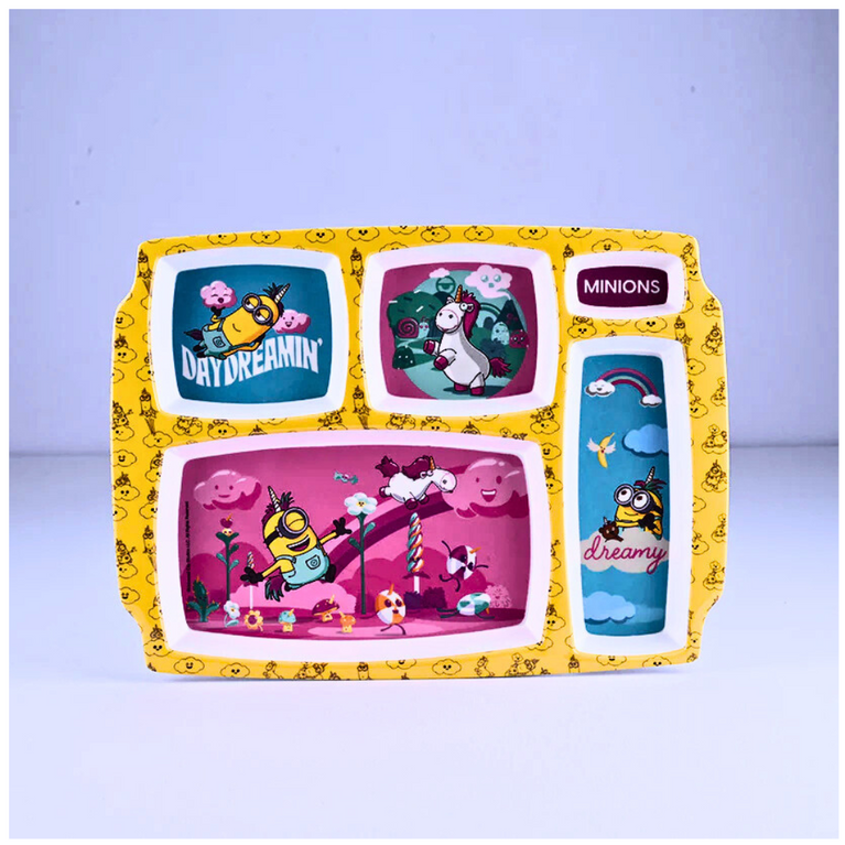 Servewell Minions Theme 5 Section Plate with Fork & Spoon - Multicolor