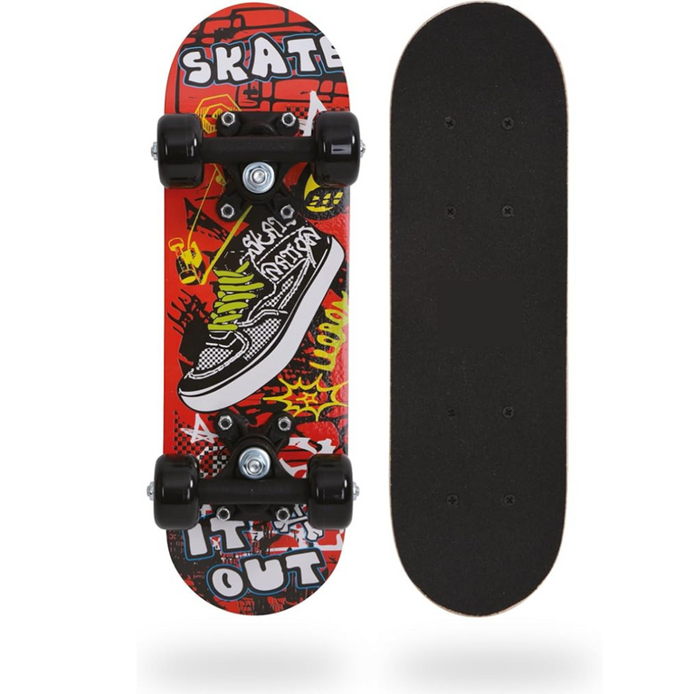 Ninos Worlds Maple Skateboard – Retro Beginner Longboard for Kids & Teens (Skate it out)