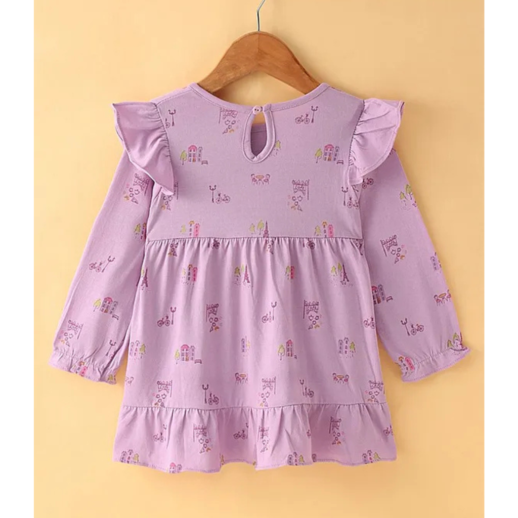 Zero Sinker Knit Full Sleeves Floral Printed Frock with Frill Detailing