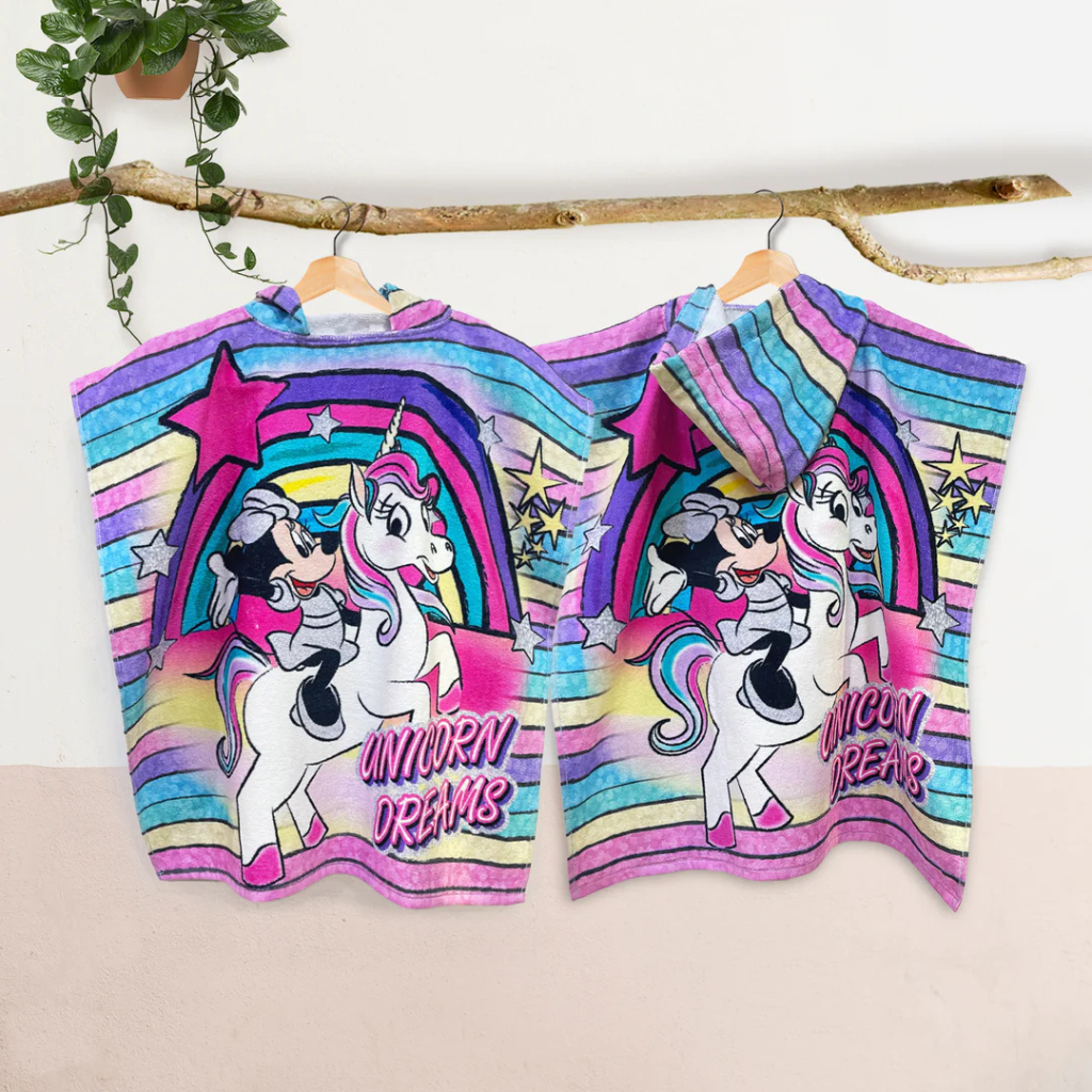 SASSOON Disney Minnie & Unicorn Kids Hooded Poncho in 400 GSM