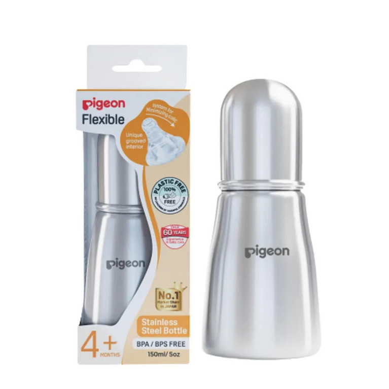 Pigeon Premium Steel Feeding Bottle Slim Neck Steel Feeding Bottle M Size - 150ml