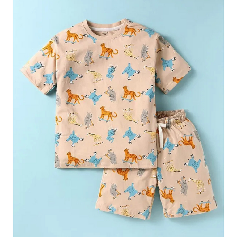 CUCUMBER Sinker Knit Half Sleeves T-Shirt & Shorts Set with Graphics Print