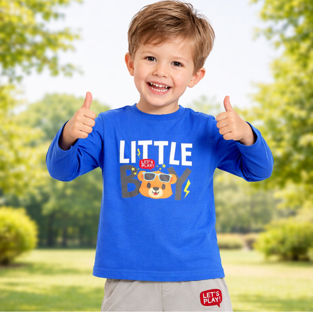 Ninos 100% Cotton Knit Full Sleeves " Little Boy " Printed T-shirt and Pant Set for boys