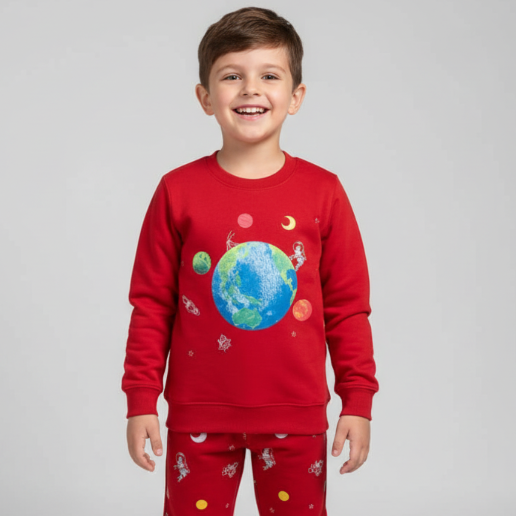 Doreme- Terry Knit Full Sleeves Winter Wear Co-Ord Set With Galaxy Print