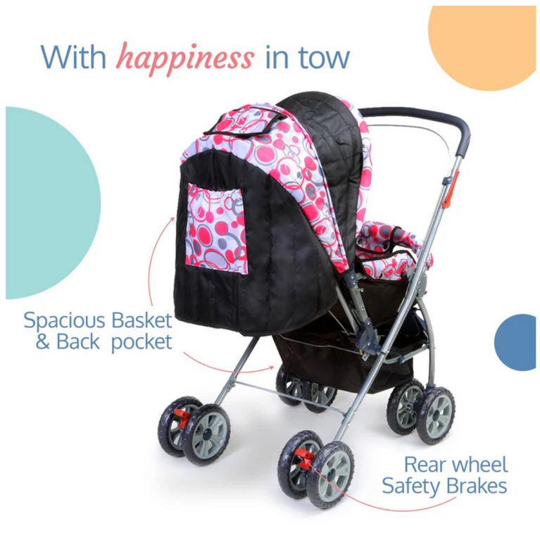 LuvLap- Starshine Baby Stroller / Pram for 0 to 3 Years, New Born / Toddler / Kid,Reversible Handlebar (Light Red)