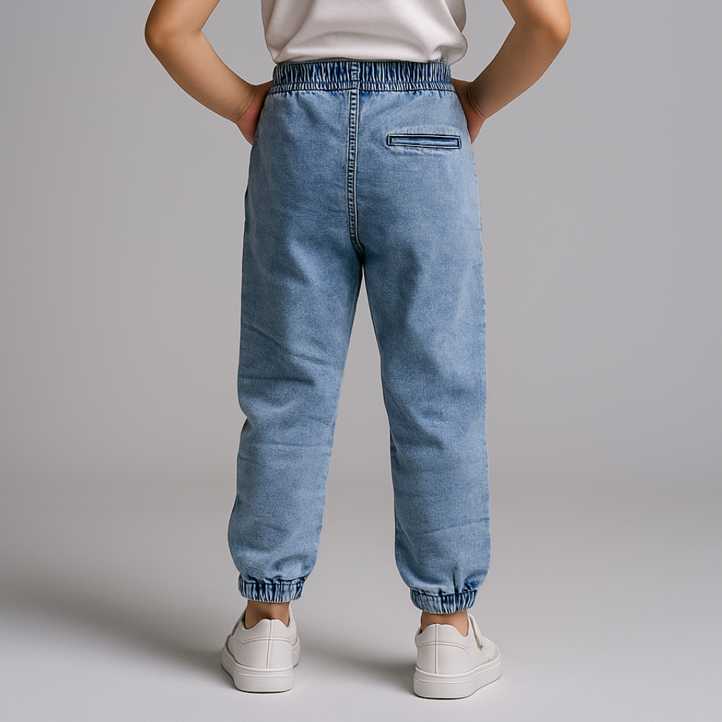 Hamleys-Girls' Denim Jogger Pants with Snow Wash and Graphic Print For Kids