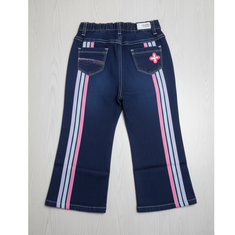 London Street-Girls’ Wide-Leg Denim Trousers with Fun Appliqué & back side Stripes