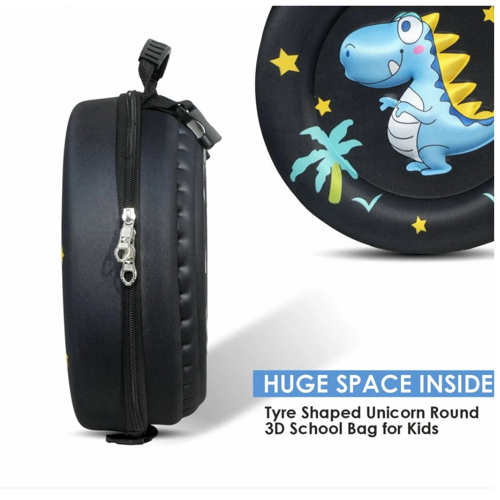 Printed School Bag Tyre Shaped Dinosaur Round 3D School Bag, For Casual Backpack
