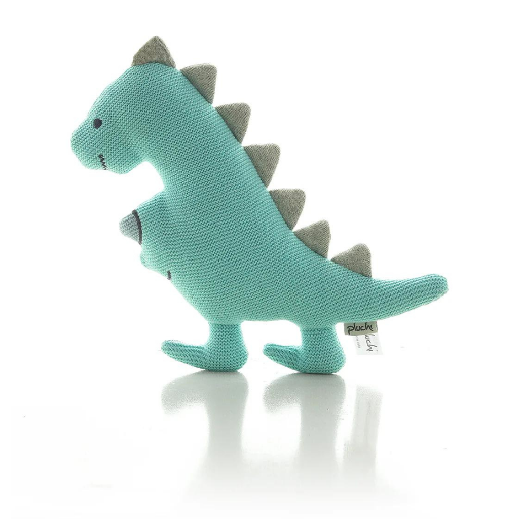 Pluchi Cute Dino Cotton Knitted Stuffed Soft Toy- Fresh Mint