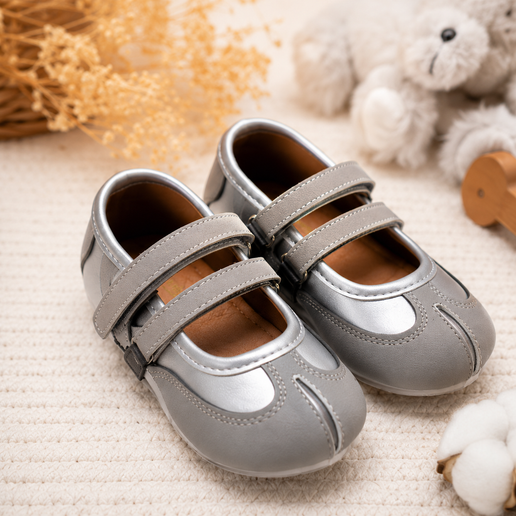 Silver Mary Jane Shoes with Double Strap | Lightweight Party & Casual Footwear
