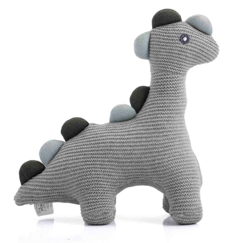 Pluchi Little Dino Cotton Knitted Stuffed Soft Toy- Light Grey