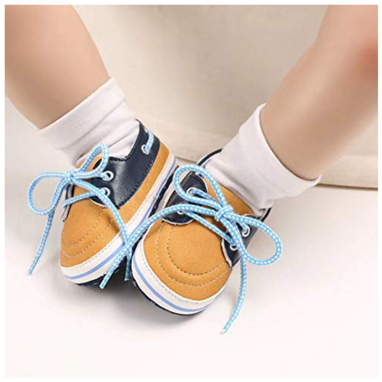Baby First Walking Shoes Unisex Infant Toddler Soft Anti Slip Canvas Laced-Up Shoes