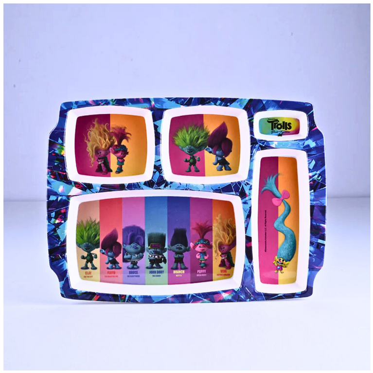 Servewell Trolls Theme 5 Section Plate with Fork & Spoon - Multicolor