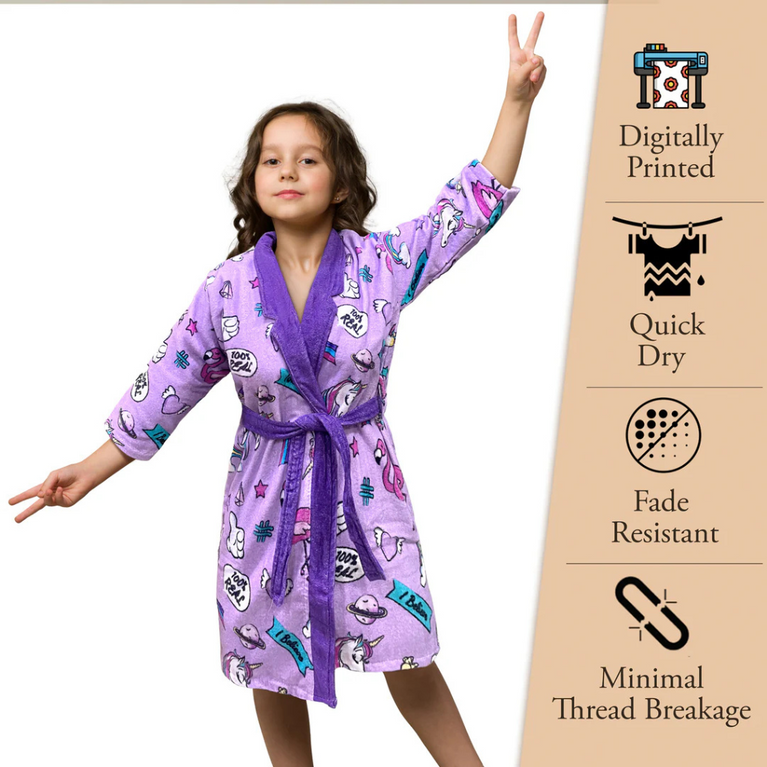 SASSON Unicorn Printed Cotton Bathrobe for Kids
