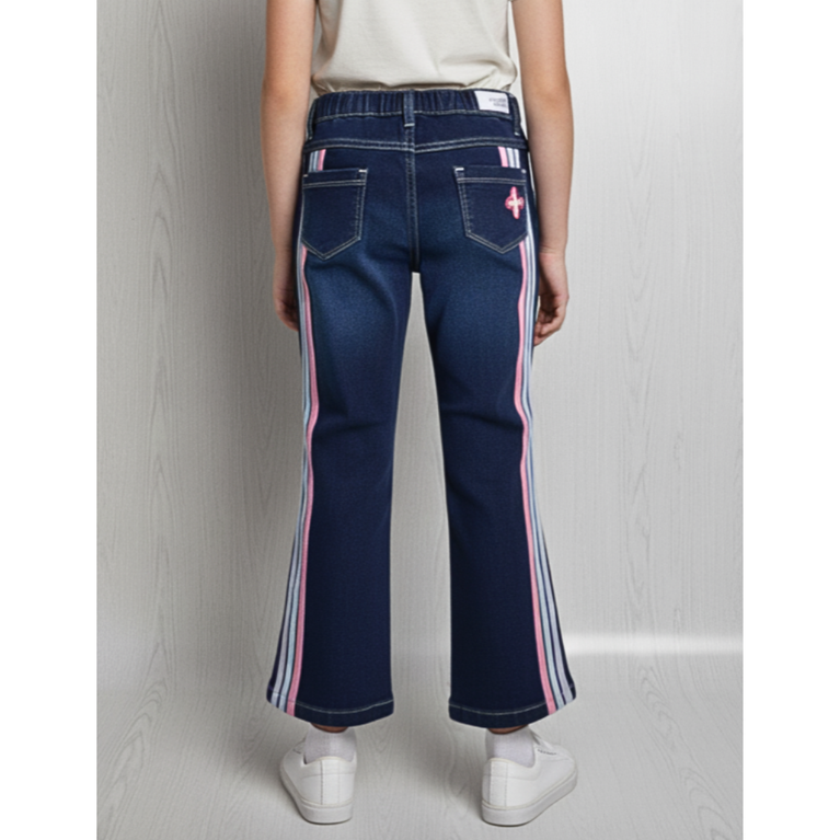 London Street-Girls’ Wide-Leg Denim Trousers with Fun Appliqué & back side Stripes
