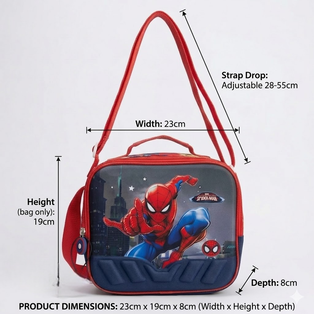 Kids Superhero Spiderman Insulated Lunch Bag with Adjustable Shoulder Straps