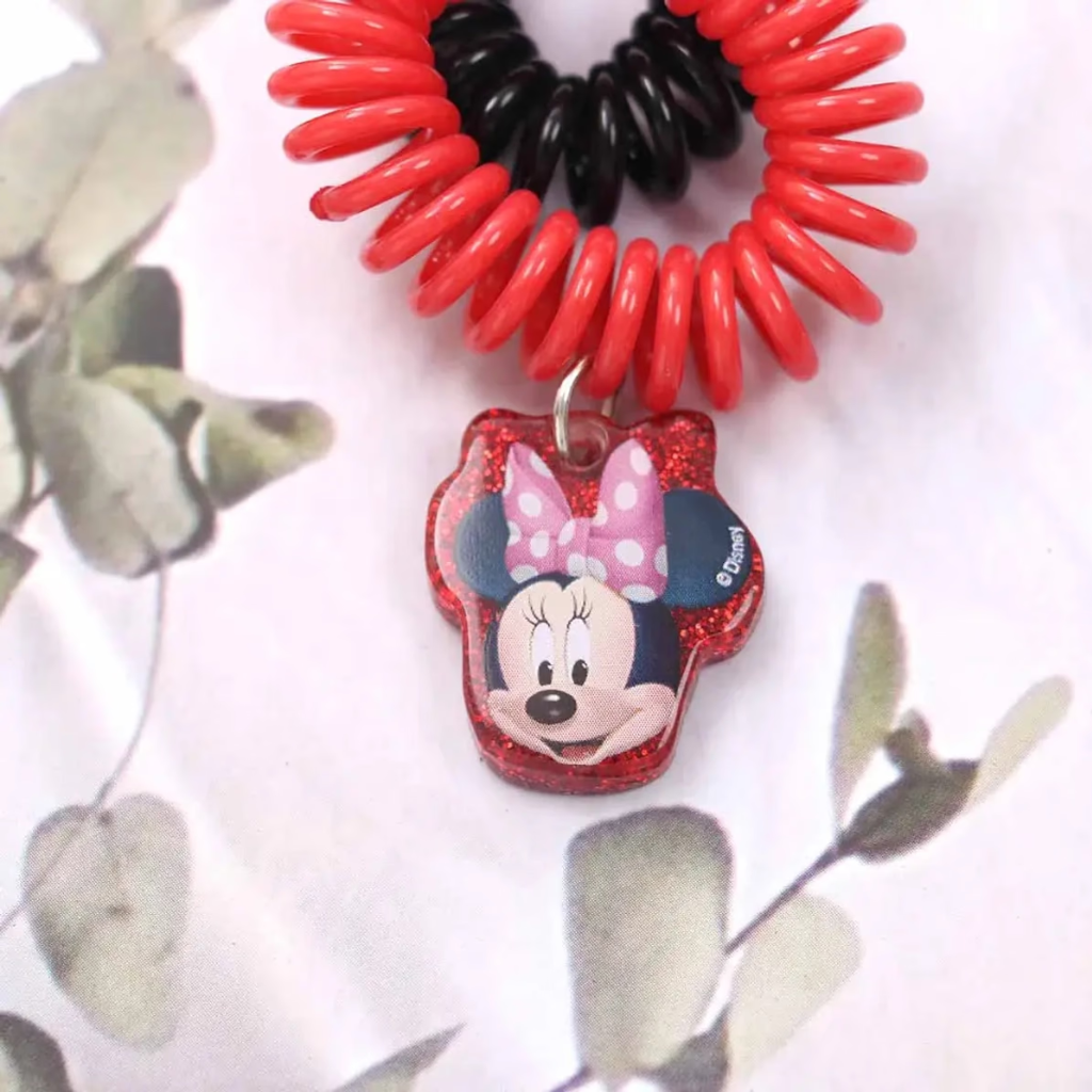 Kids Spiral Hair Ties Pack of 2 with Cute Character Charm | Red & Black