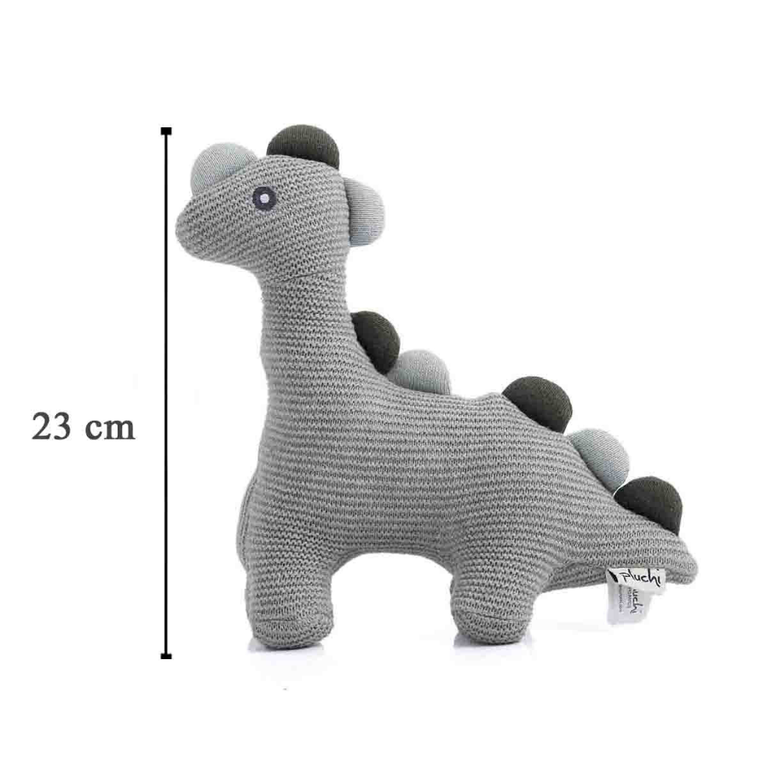 Pluchi Little Dino Cotton Knitted Stuffed Soft Toy- Light Grey