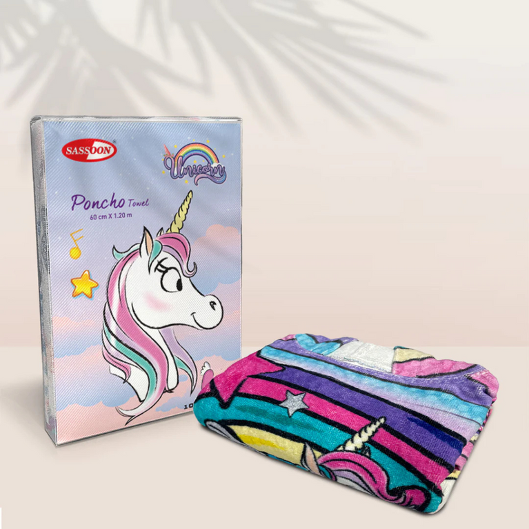 SASSOON Disney Minnie & Unicorn Kids Hooded Poncho in 400 GSM