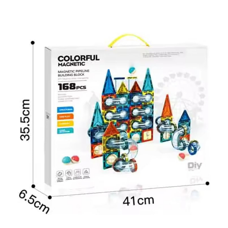 168-Piece 3D Building Blocks Magnetic Tiles ,Unlock Creativity With Master Builders Set-Multicolor