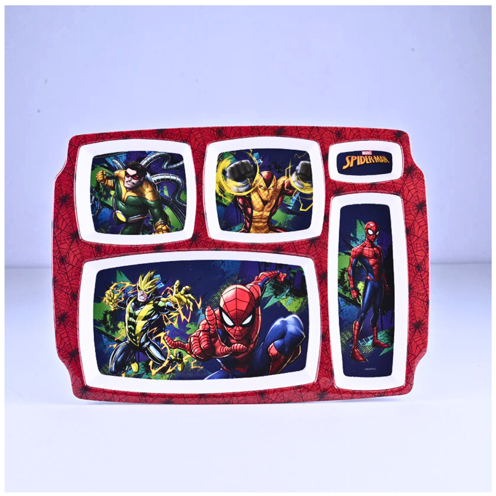 Servewell Spiderman Theme 5 Section Plate with Fork & Spoon - Multicolor