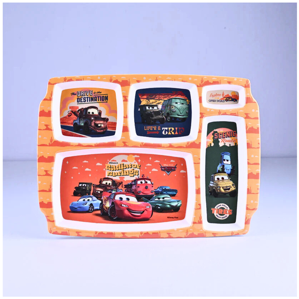 Servewell Cars Theme 5 Section Plate with Fork & Spoon - Multicolor