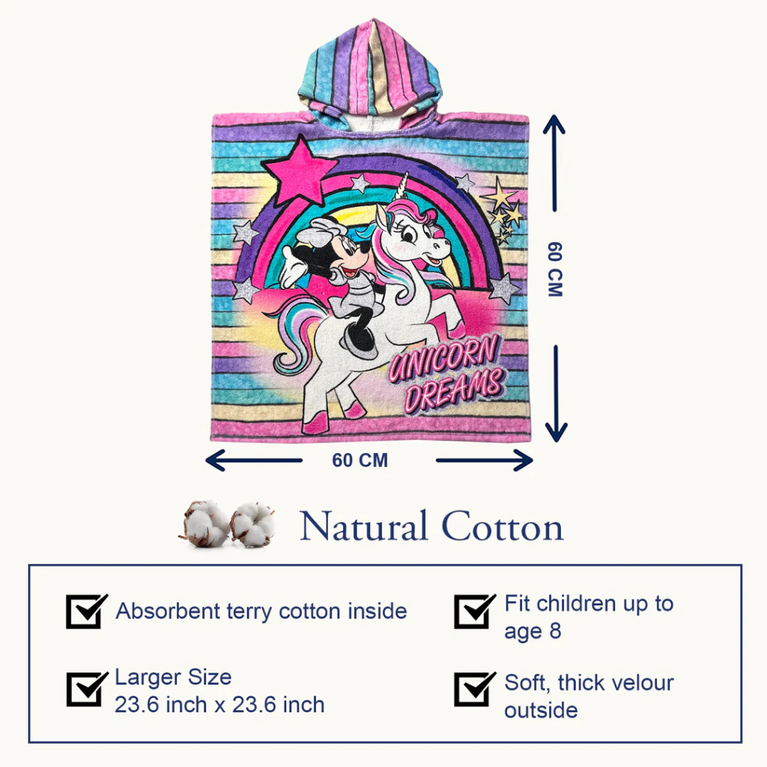 SASSOON Disney Minnie & Unicorn Kids Hooded Poncho in 400 GSM